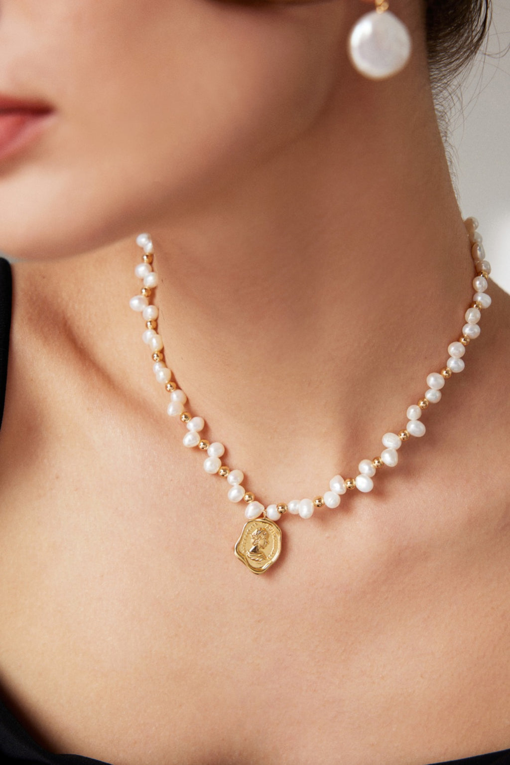 Pearl and Wax Seal Medallion Necklace
