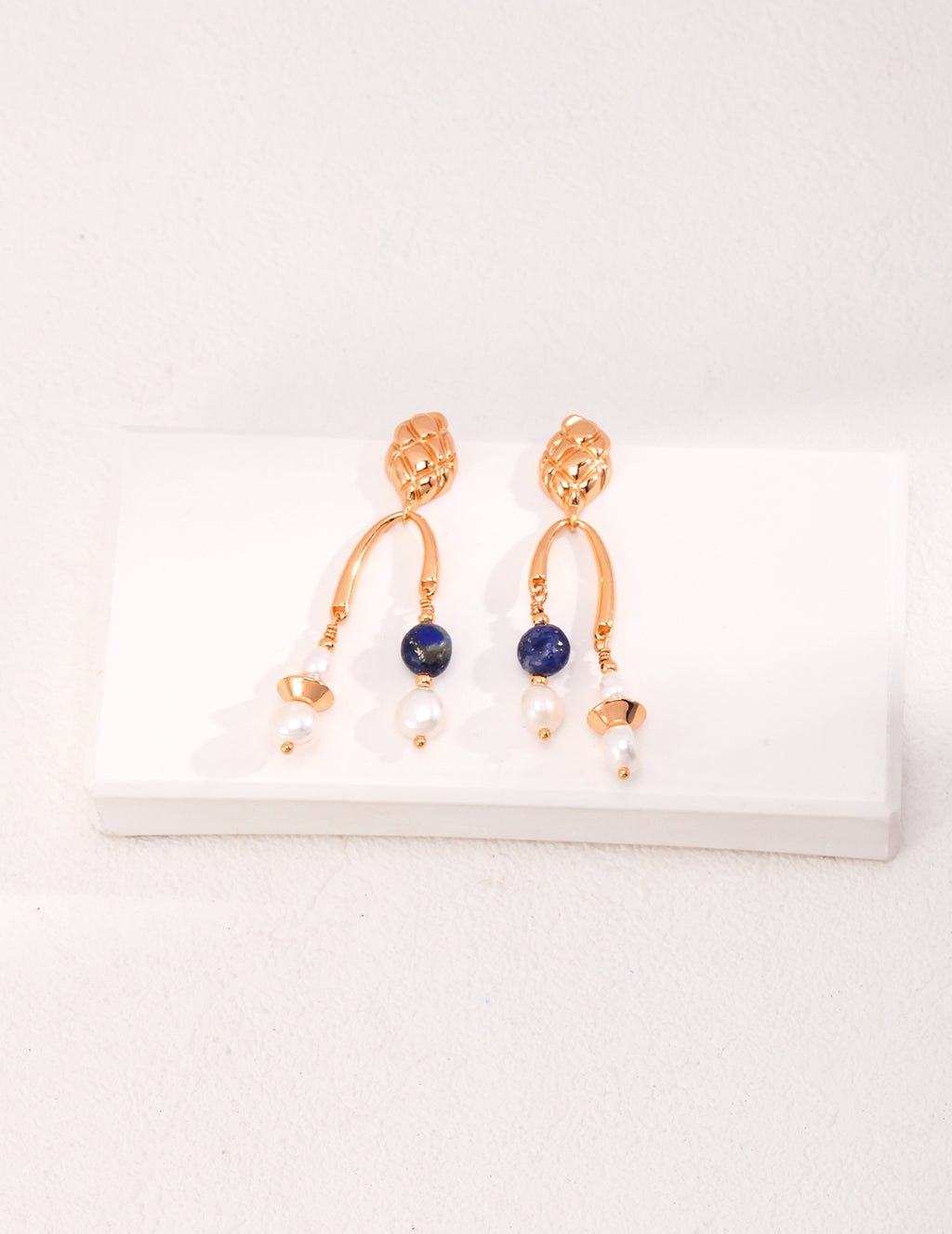 Gold Blue Drop Earrings