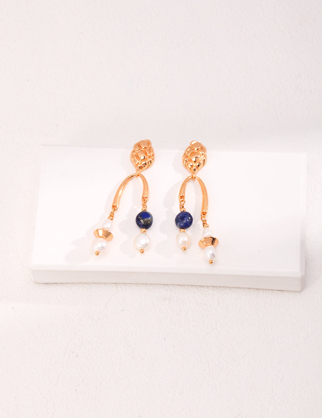 Gold Blue Drop Earrings