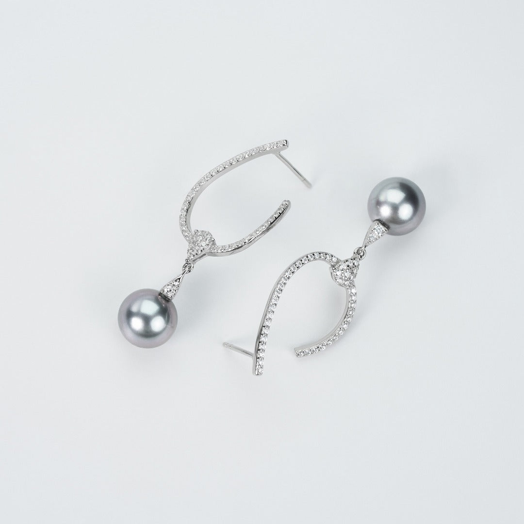 Tahitian Pearl Earrings - Silver
