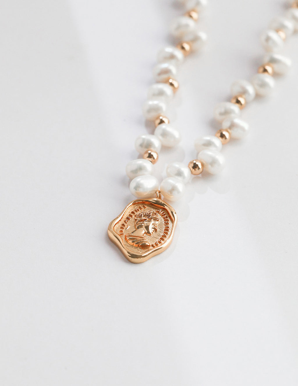 Pearl and Wax Seal Medallion Necklace