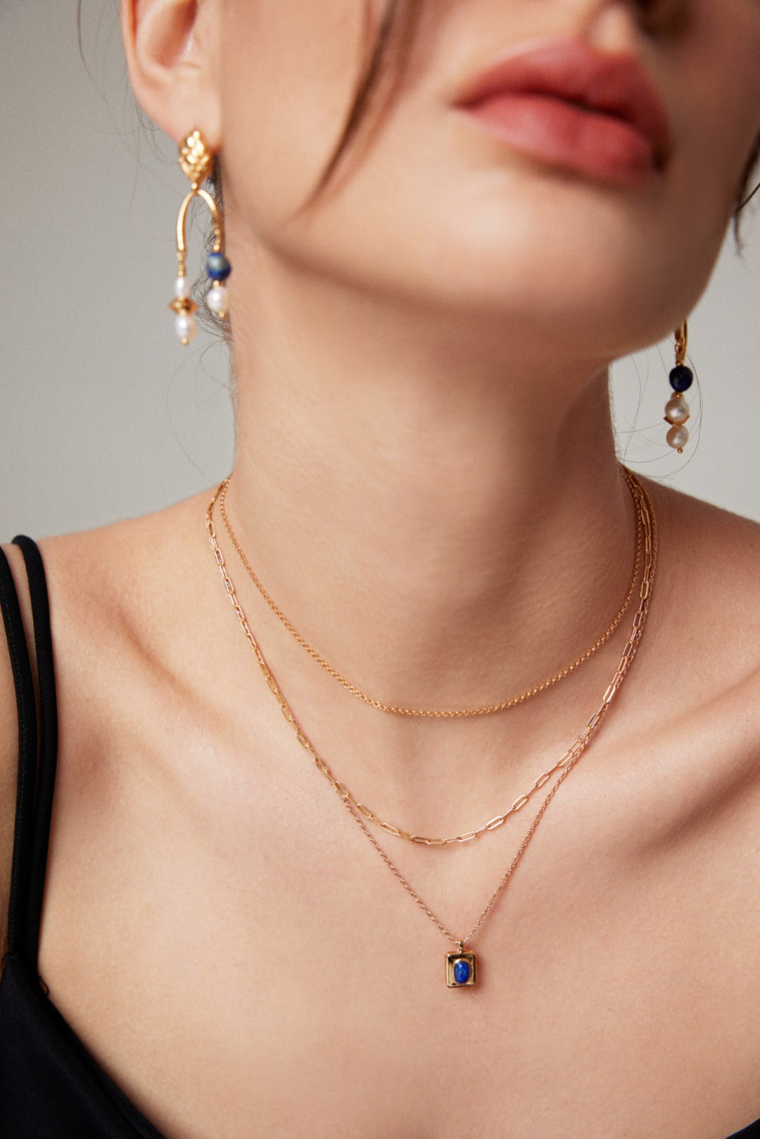 Gold Blue Drop Earrings