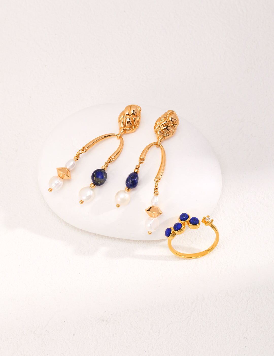 Gold Blue Drop Earrings