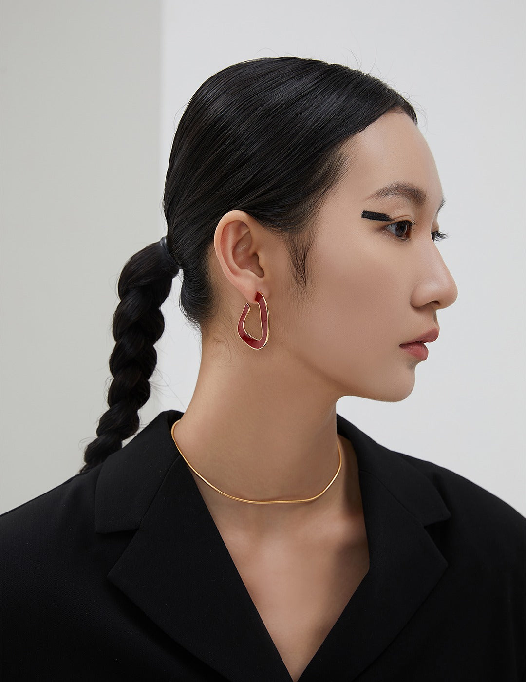 Red Enamel Chunky Irregular Hoop Earrings