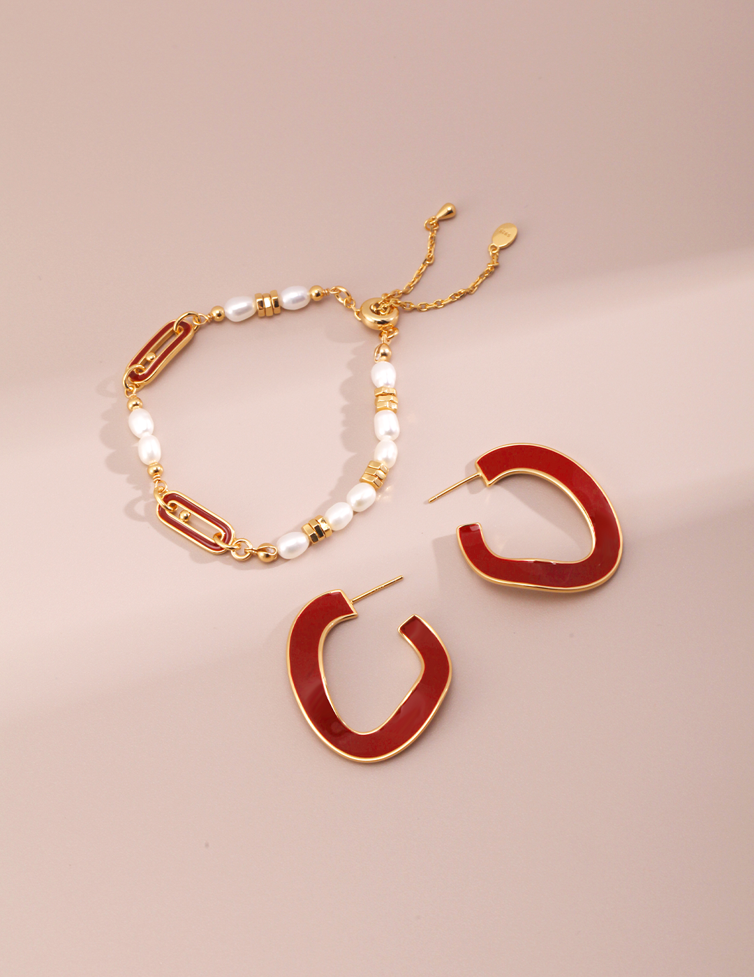 Red Enamel Chunky Irregular Hoop Earrings
