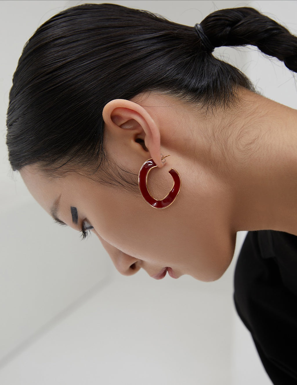 Red Enamel Chunky Irregular Hoop Earrings