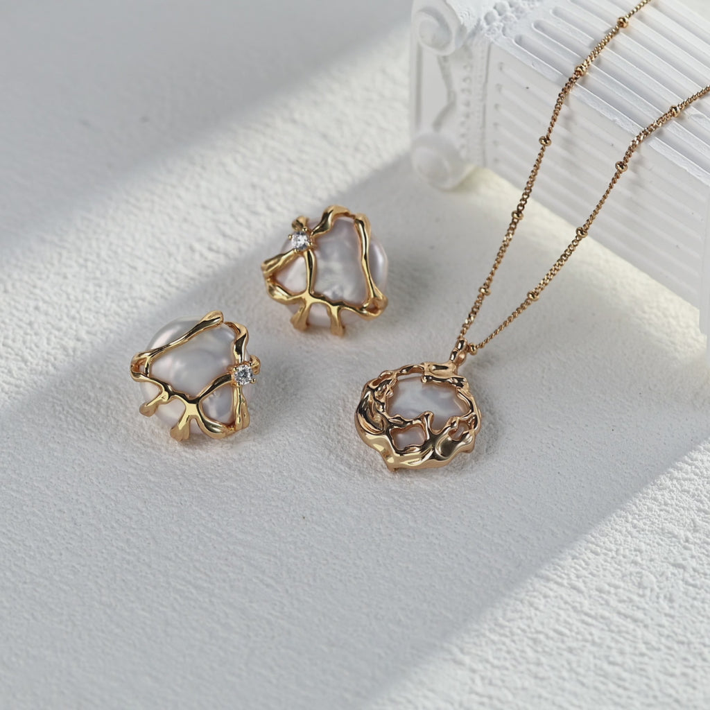 Caged Pearl Stud Earrings